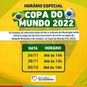 Prefeitura de Guaraí adota horários especiais em dias de jogos da Seleção  Brasileira na Copa do Mundo da Fifa - Prefeitura de Guaraí DESTAQUE